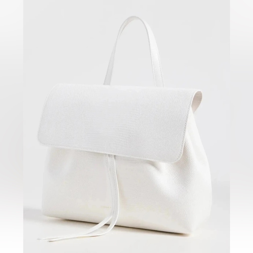 Mansur Gavriel White Lady Bag Leather and Suede Crossbody Snake Embossed